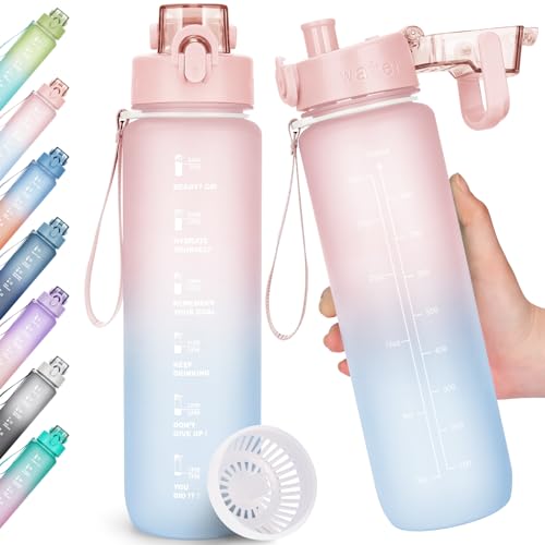 aohan trinkflasche 1l BPA-frei auslaufsicher mit zeitmarkierung für sport yoga outdoor