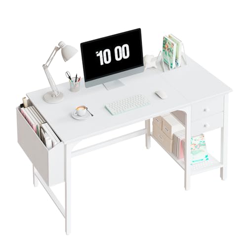 lufeiya schreibtisch weiß 100cm mit schubladen für büro, wohnzimmer, schlafzimmer