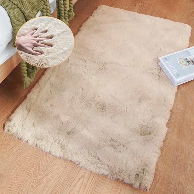 ORINOVA Waschbarer Beige Teppich 60x90 cm Kunstfell für Schlafzimmer Kinderzimmer