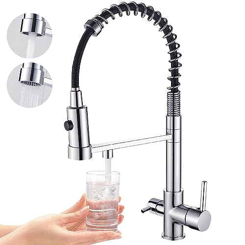 3 Wege Wasserhahn Küche, Ausziehbare Küchenarmatur, Spültischarmatur Messing (Chrom)