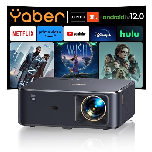 4K beamer mit android tv, yaber k2s, jbl sound, dolby audio, wi-fi 6, bluetooth, 300" display