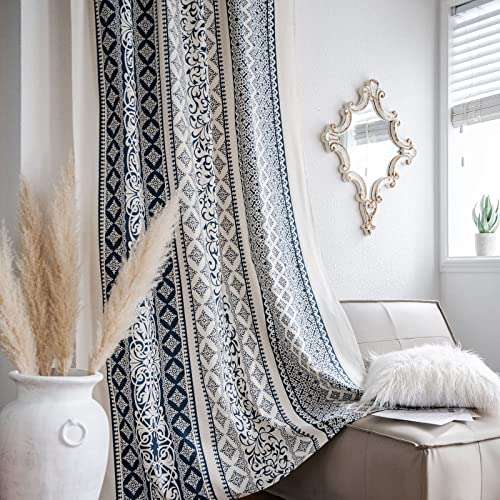 tospass boho vorhang blickdicht leinen baumwolle geometrisch 2er set 150x240cm hellblau