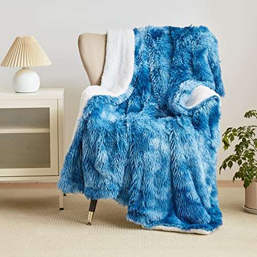 wajade kunstfelldecke sherpa schafdecke 130 x 160 cm flauschige kuscheldecke blau weiß