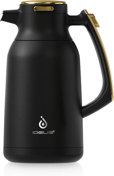 IDEUS Thermoskanne 2L schwarz/gold, Isolierkanne für Kaffee