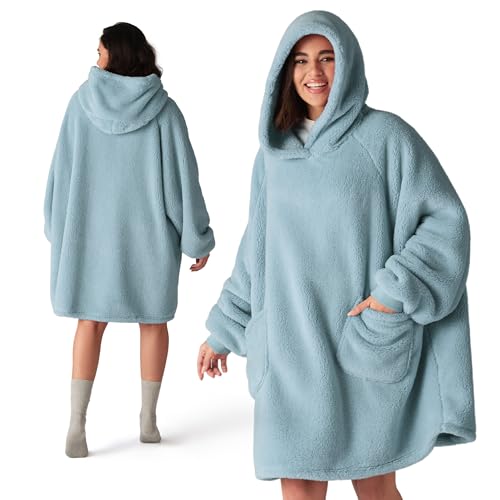 bedsure hoodie decke mit ärmeln, tragbare kuscheldecke für frauen, grün 95x85 cm