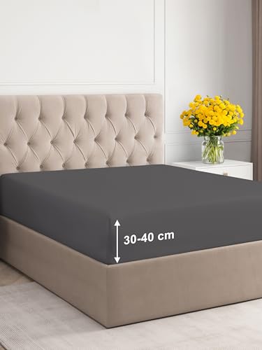 fitted sheet 180 x 200 cm extra tief für matratzen bis 40 cm höhe dunkelgrau