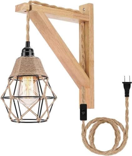 Produktbild: lightess vintage wandleuchte retro metall holz e27 industrial lampe für wohnzimmer schlafzimmer treppen