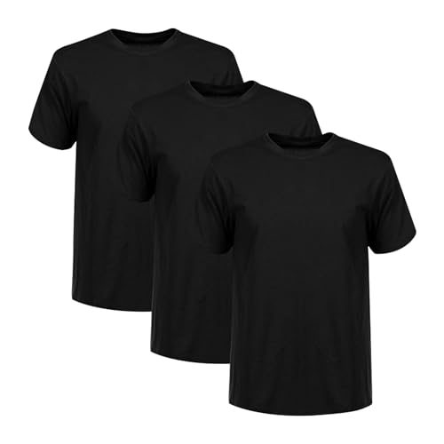 herren t-shirt 3er pack von liking, einfarbige shirts mit rundhalsausschnitt, schwarz M