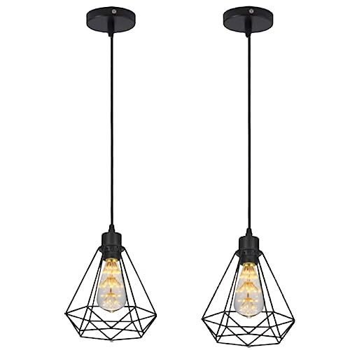 pendant lamp set 2, preciousse hängelampe cage e27 für wohnzimmer, schlafzimmer, küche, flur, restaurant, schwarz