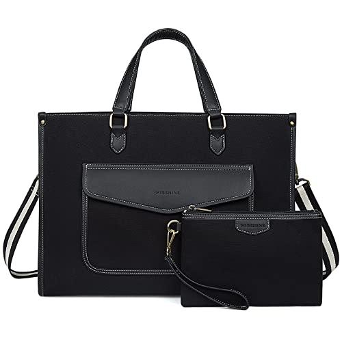 missnine laptoptasche 15,6 zoll damen tasche schwarz, arbeitstasche, clutch set