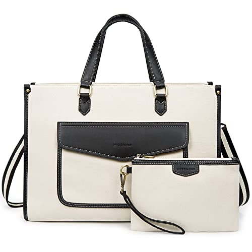 Produktbild: missnine laptoptasche 15,6 zoll damen tasche schwarz beige mit clutch und geldbörse