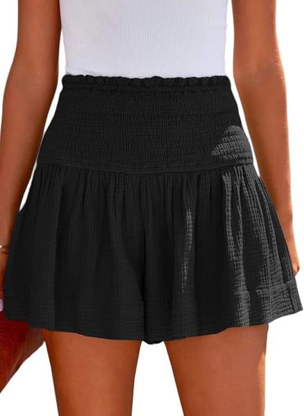 Tincini Damen Shorts Baumwolle Elastisch High Waist Rüschen Freizeit Kurze Hosen