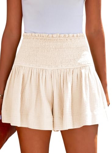 Tincini Damen shorts sommer baumwolle elastisch high waist strandshorts casual aprikose