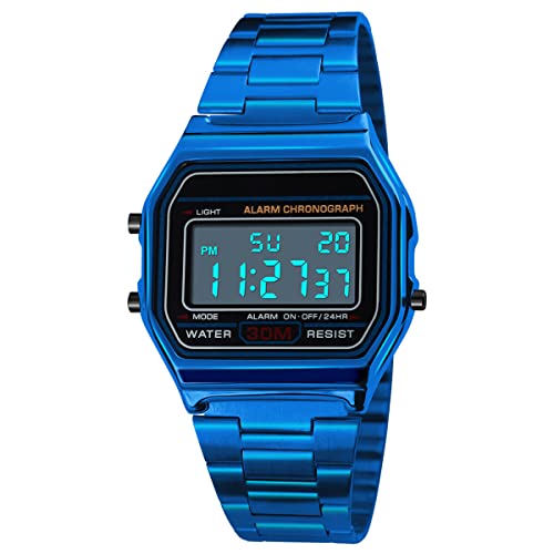 digitaluhr herren digital quartz uhr edelstahlband wasserdicht sportuhr mit led-hintergrundbeleuchtung