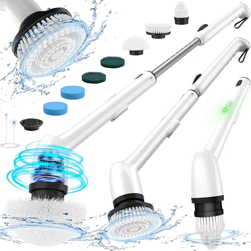 lyrifine elektrische reinigungsbürste, ipx7 wasserdicht, langes griffdesign, 2 geschwindigkeiten, ersatzköpfe für bad