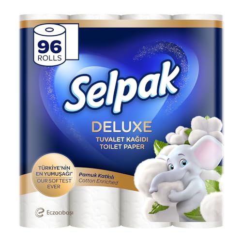 Selpak Deluxe Toilettenpapier 3-lagig, 4160 Blatt, Extra weich und stark, 96 Rollen, mit Baumwollfasern