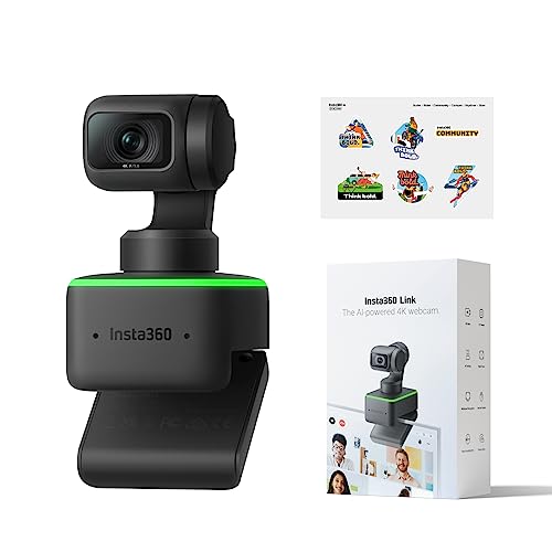 insta360 link 4k webcam mit sticker set, ptz, ai tracking, gestochen scharf, geräuschunterdrückung