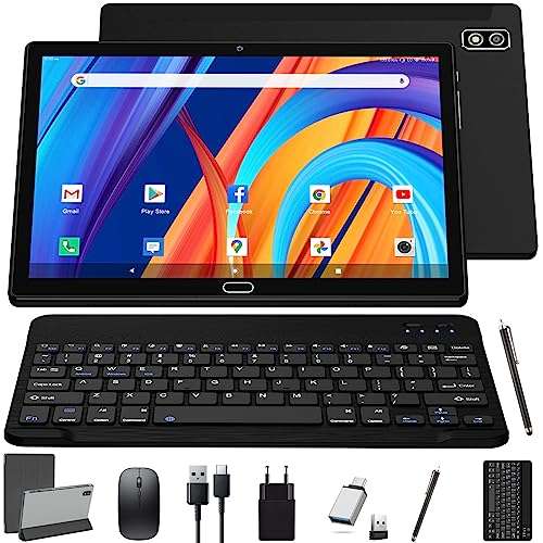 android tablet 10 zoll kadybe 2025, 2-in-1, 64gb rom, 2 sim, octa-core, 1080 lcd