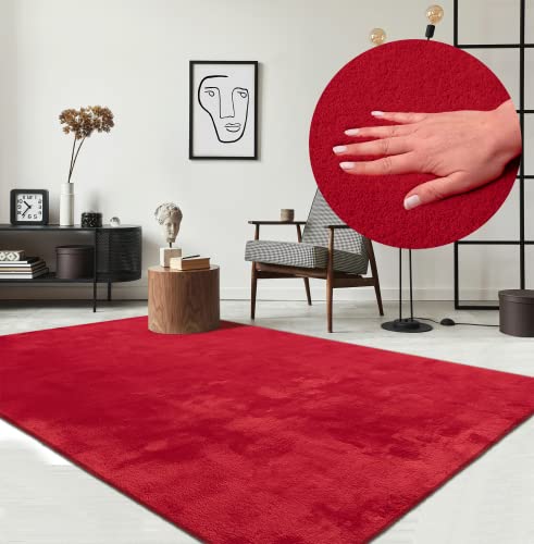 relax moderner kurzflor teppich rot, super soft, anti-rutsch, waschbar 240 x 340 cm