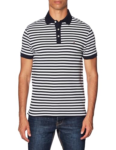 tommy hilfiger poloshirt herren kurzarm slim fit blau desert sky weiß XS