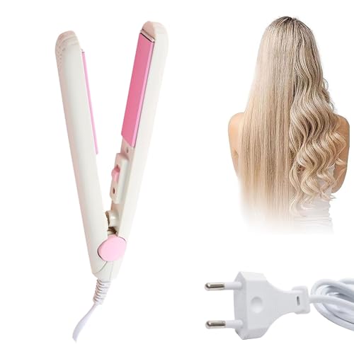 2-in-1 keramik glätteisen und haarglätter für glattes oder lockiges haar, tragbar, weiß
