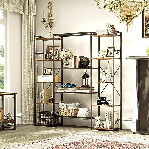 Produktbild: yitahome industrielles Bücherregal mit 13 Fächern Holz und Metall vintagebraun