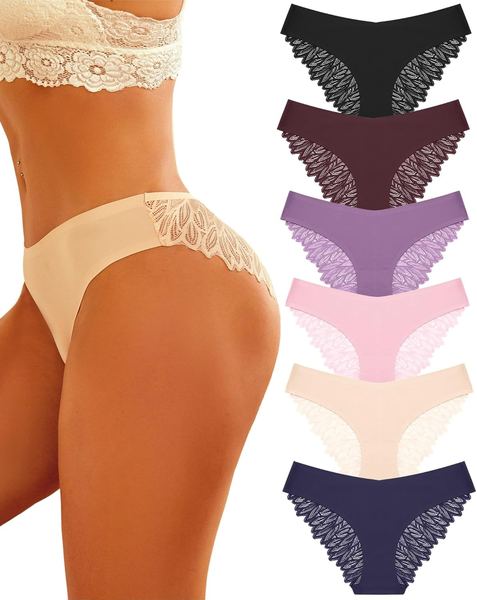 FINETOO Nahtlose Unterwäsche Damen Hipster V Waisted Panties 6er Pack S-XL