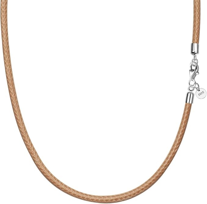 Viwind 2.5mm geflochtene Kunstlederkette mit 925 Silberverschluss 45-60cm Khaki