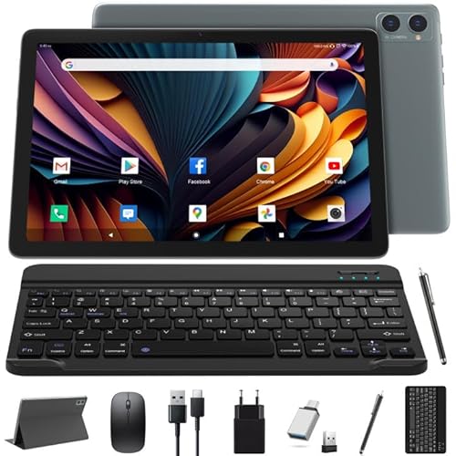 10 Zoll 2 in 1 android tablet 2025, octa-core, 8GB+128GB, 5G WiFi, Schutzhülle, Stylus