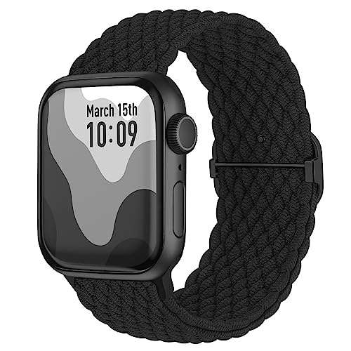suitisbest nylon armband für apple watch 42mm 44mm 45mm 46mm 49mm schwarz, elastisch