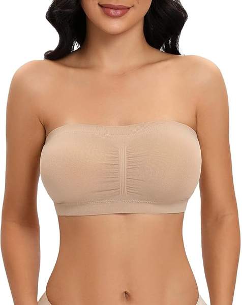 jiuday bandeau bh damen trägerlos gepolstert nahtlos tube top bralette beige M