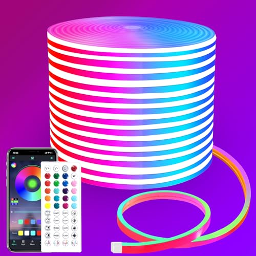 segrass neon led strip 15m rgb, app steuerung, fernebdienung, ip65 wasserdicht, für innen und außendekoration