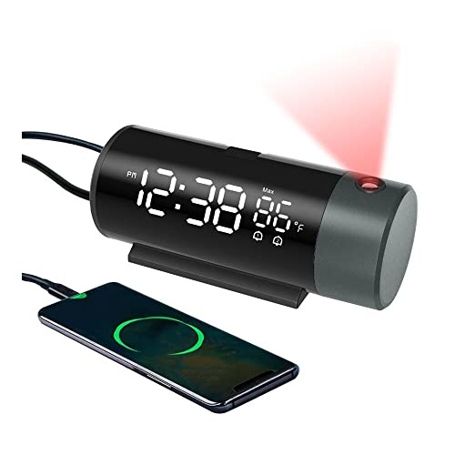 FanJu projektionswecker mit temperaturanzeige, usb, schlummerfunktion, 12/24h