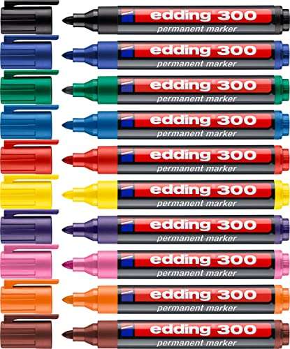edding 300 permanentmarker set 10 farben rundspitze 1,5-3 mm wasserfest wischfest