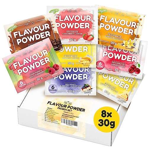 geschmackspulver proben set 8 x 30g, verschiedene süßungsmittel für getränke und speisen