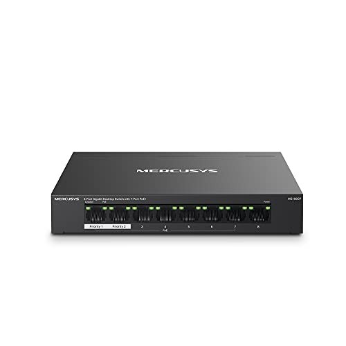 Mercusys MS108GP 8-Port Gigabit PoE Switch mit 7 PoE+ Ports, Metallgehäuse