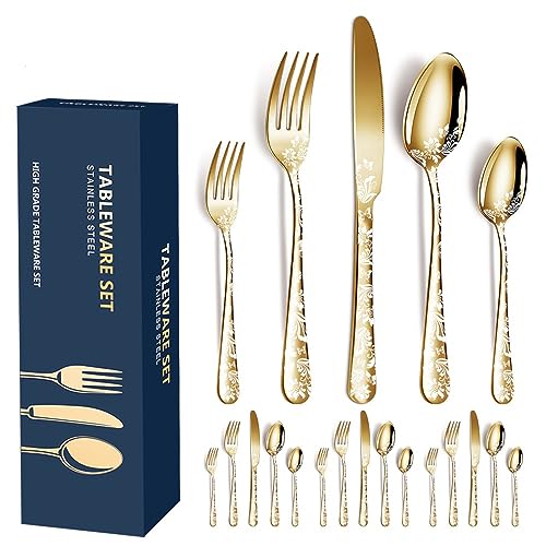 aoresac besteck-set 20-teilig für 4 personen aus edelstahl mit blumenspiegel