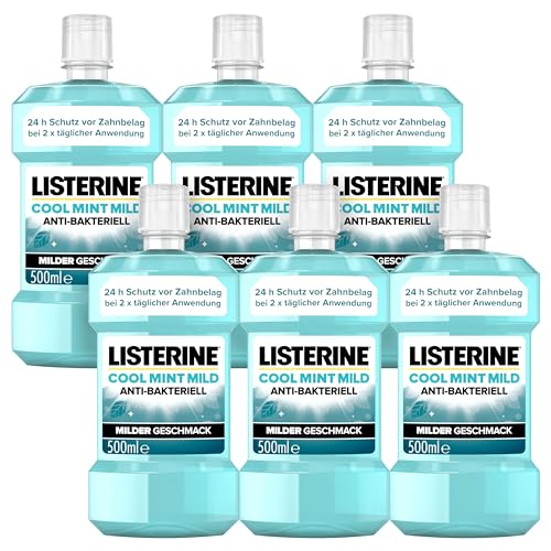 listerine cool mint mild mundspülung 6 x 500 ml, antibakteriell, ohne alkohol