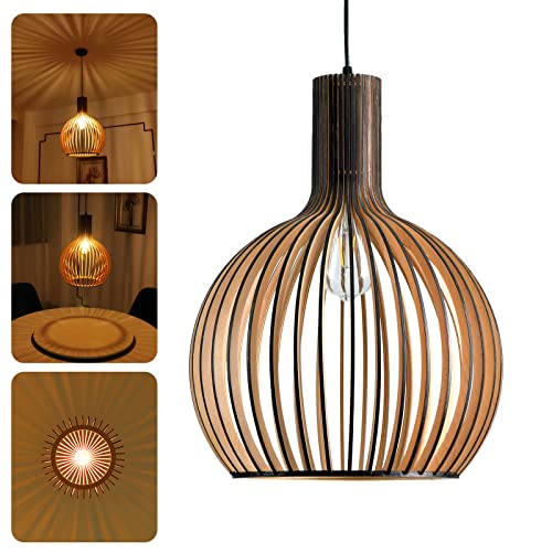 pendelleuchte aus holz im boho stil, vintage rattan lampen höhenverstellbar für esszimmer