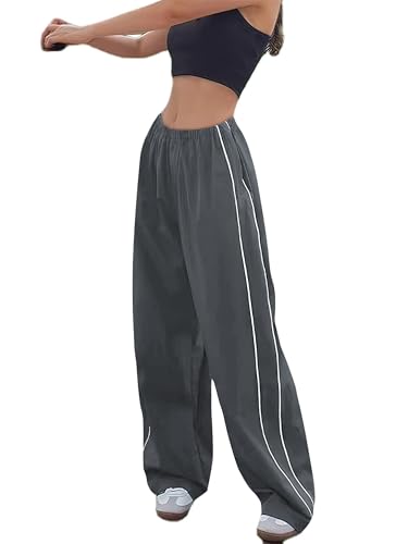 imuedaen damen track pants baggy cargohose parachute hosen für frauen grau, s