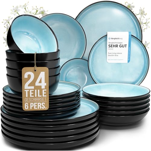 Produktbild: pure living ibiza steingut geschirrset für 6 personen, 24-teilig, aquamarin