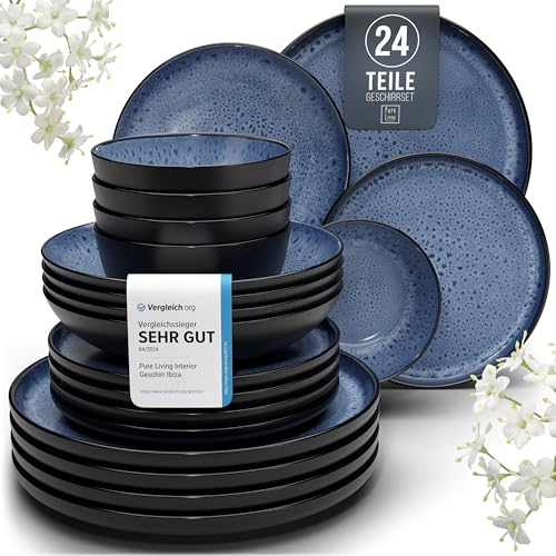 steingut geschirrset 6 personen 24-teilig Ibiza tiefblau tafelsservice von pure living