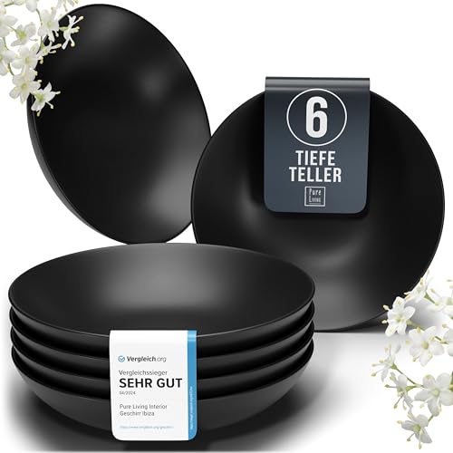 pure living urban black line suppenteller set 6 matt steingut spülmaschinenfest, mikrowelle