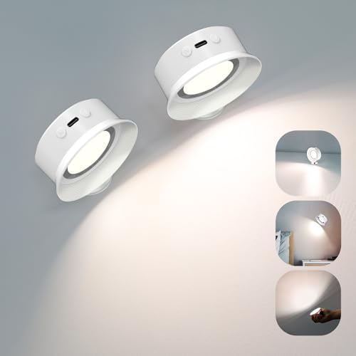 kimimara LED wandlampe akku 2 stück kabellos 5 helligkeitsstufen drehbar für wohnzimmer schlafzimmer