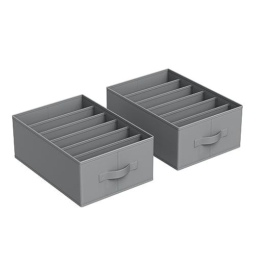 kleiderschrank organizer 2er set von SONGMICS, faltbare aufbewahrungsboxen, 6 fächer, taubengrau