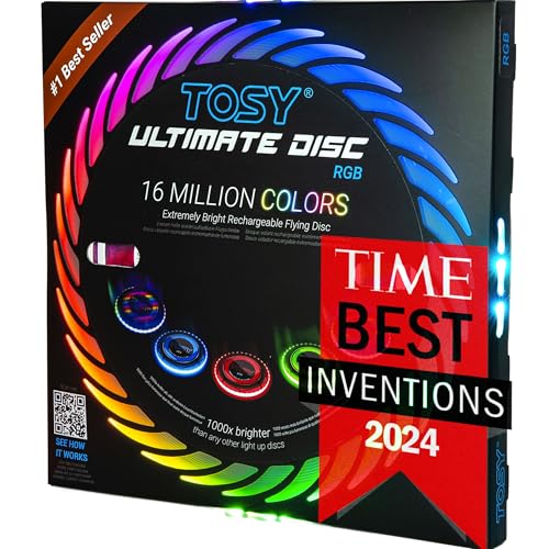 TOSY Flying Disc mit 16 Millionen RGB-Farben, LED, wiederaufladbar, Frisbee für Camping, Kinder, Männer