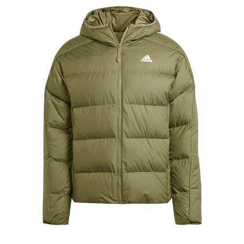 adidas essentials midweight down jacket herren, oliv, mit kapuze, größe M