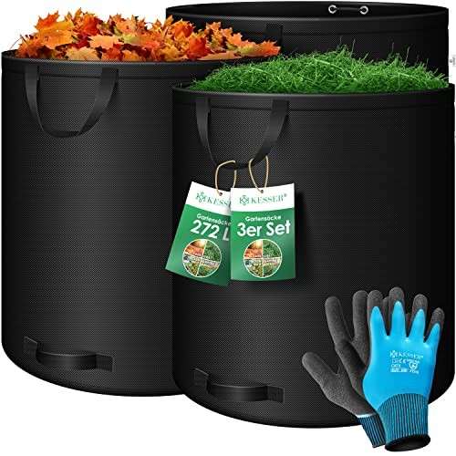 KESSER Gartensack 3x 272L Laubsack Gartenabfallsack mit Handschuhen