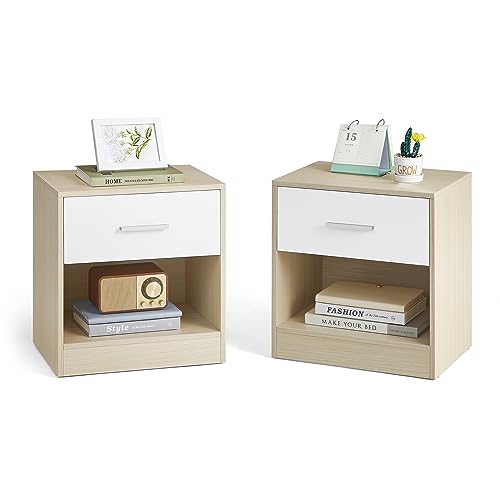 vasagle nachttisch 2er set mit schublade und offenes fach naturbeige-weiß