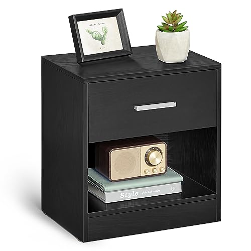 vasagle nachttisch mit schublade, beistelltisch schwarz, couchtisch für schlafzimmer, wohnzimmer